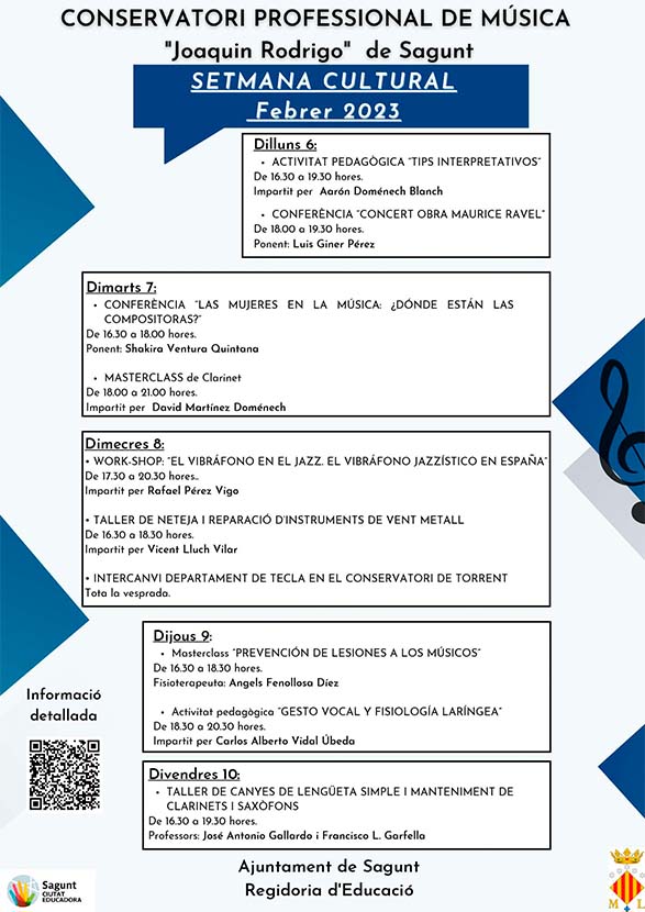 El Conservatori Joaquín Rodrigo de Sagunt programa una Setmana Cultural repleta d’activitats