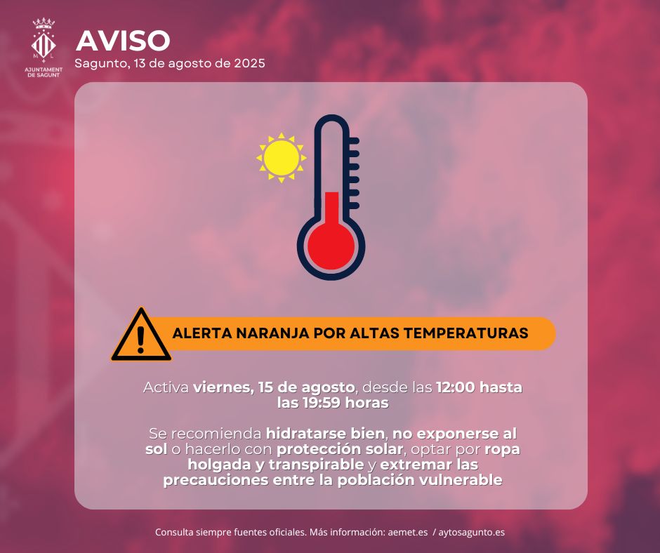 El 112 Comunitat Valenciana eleva a nivell taronja l'alerta per l'onada de calor