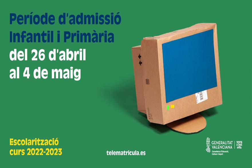 Educació informa del procés d’admissió als centres educatius del curs escolar 2022/2023