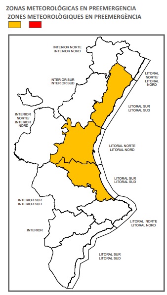 Alerta a la Comunitat Valenciana per pluges de nivell taronja en tot el litoral
