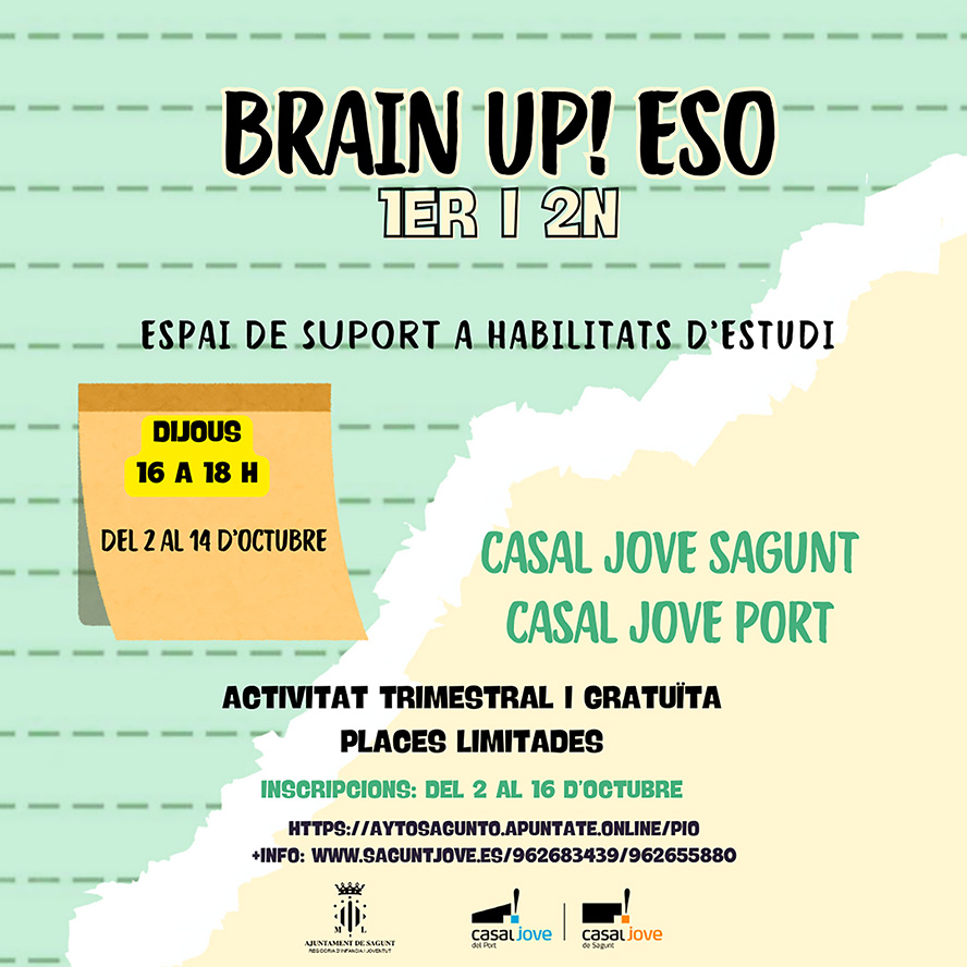 Los espacios de apoyo al estudio ‘Brain UP’ vuelven a los dos casals jóvens de la ciudad