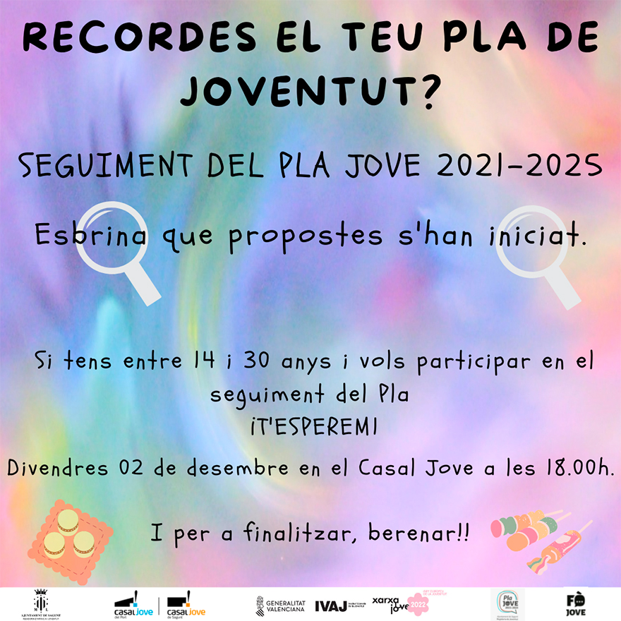 Este divendres es desenvoluparà el primer seguiment del Pla de Joventut 2021-2025 de Sagunt