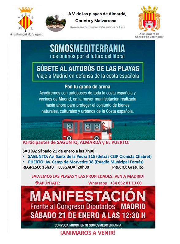 Este dissabte, l’‘autobús de les platges’ viatjarà fins a Madrid per a la manifestació en defensa de la costa espanyola