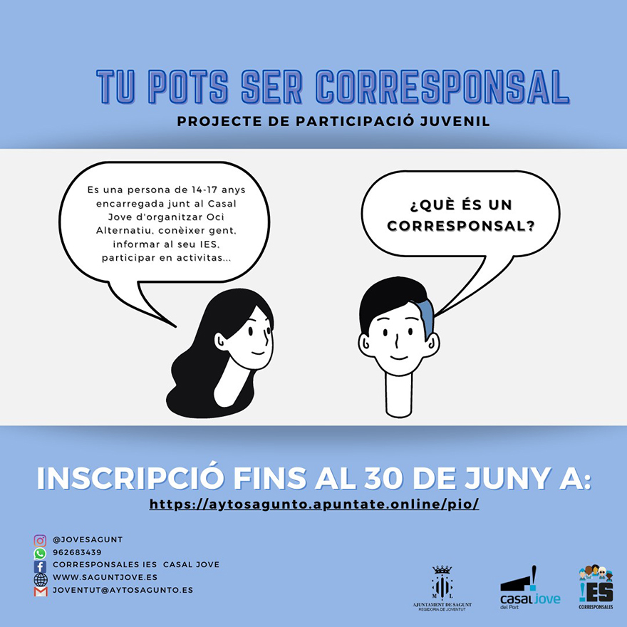 Juventud abre el plazo de inscripción para el curso 2021/2022 del programa de participación juvenil Corresponsales
