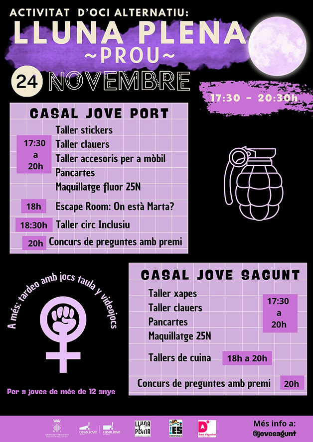 Lluna Plena, una vesprada d'entreteniment i aprenentatge per a jóvens marcada pel 25N