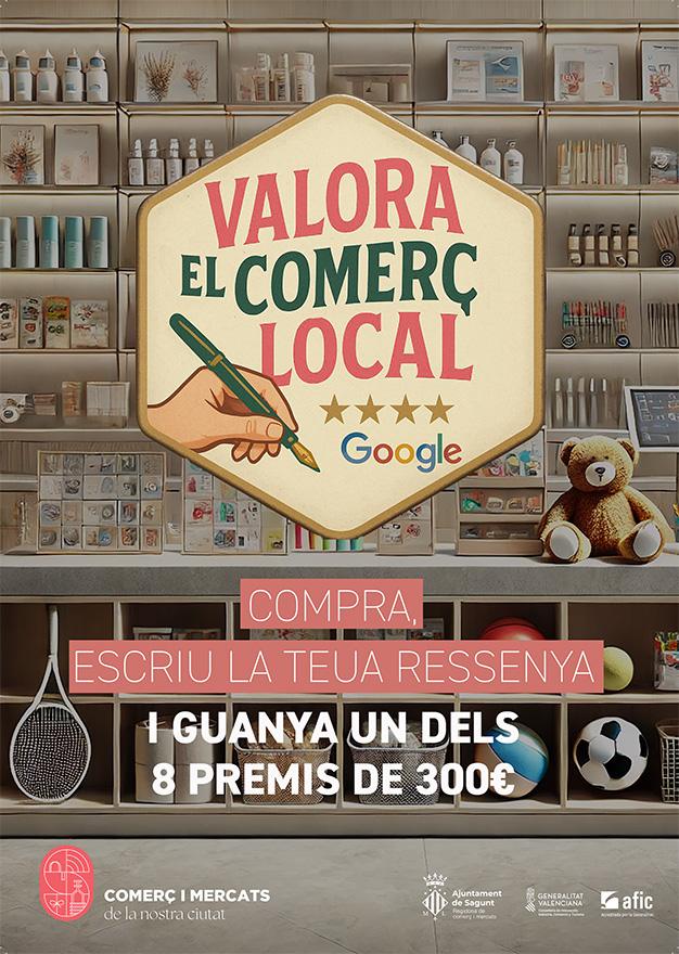 El comercio de Sagunto sorteará ocho premios de 300 euros entre la clientela que valore en Google sus compras locales
