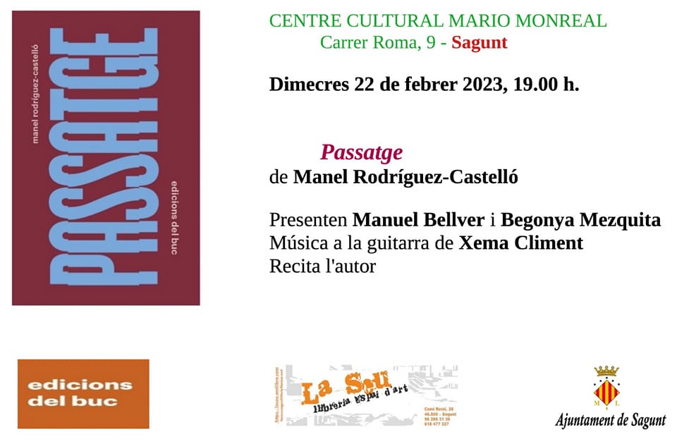 Dimecres que ve 22 de febrer al Centre Cultural Mario Monreal acull la presentació del llibre Passatge