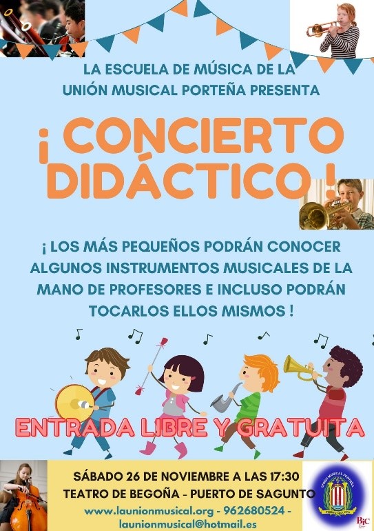 La Unió Musical Porteña oferix este dissabte un concert didàctic per a xiquets i xiquetes
