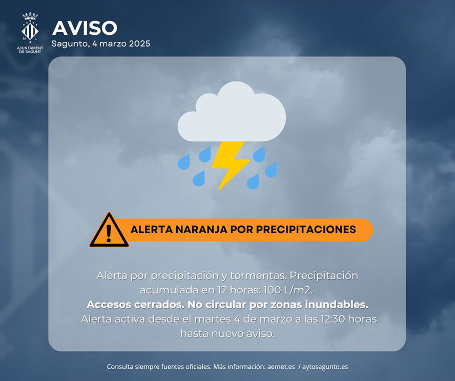 El 112 Comunidad Valenciana ha elevado la alerta por precipitaciones a nivel naranja 