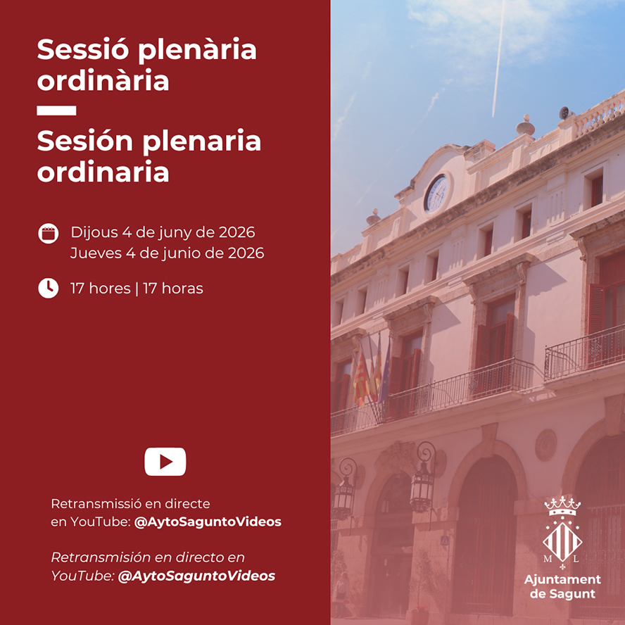 La Corporación Municipal de Sagunto se reúne este jueves en el Pleno ordinario de junio