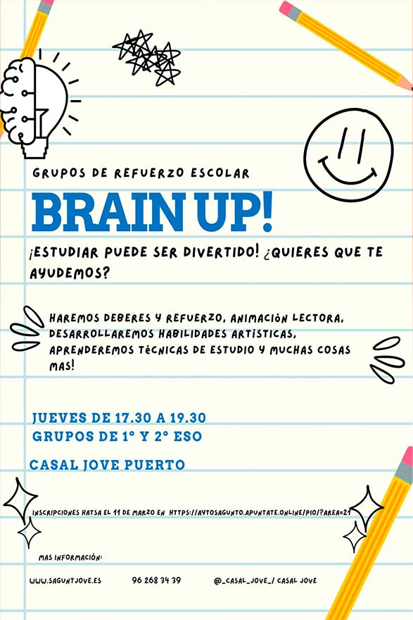 Els dimarts i dijous el Casal Jove Port acollirà la iniciativa de reforç escolar, suport i motivació Brain up!